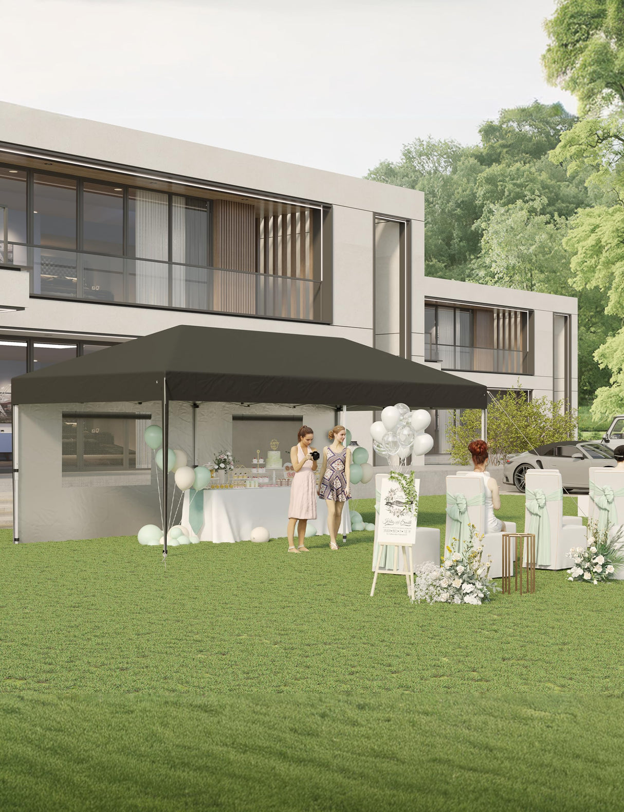 KYBOLT Pop Up Canopy 10x20 Ft Outdoor Wedding Party Tent with Removable Sidewalls Easy Set Gazebo for Farmers' Market, Outdoor Events, Wedding Party - Black KYBOLT