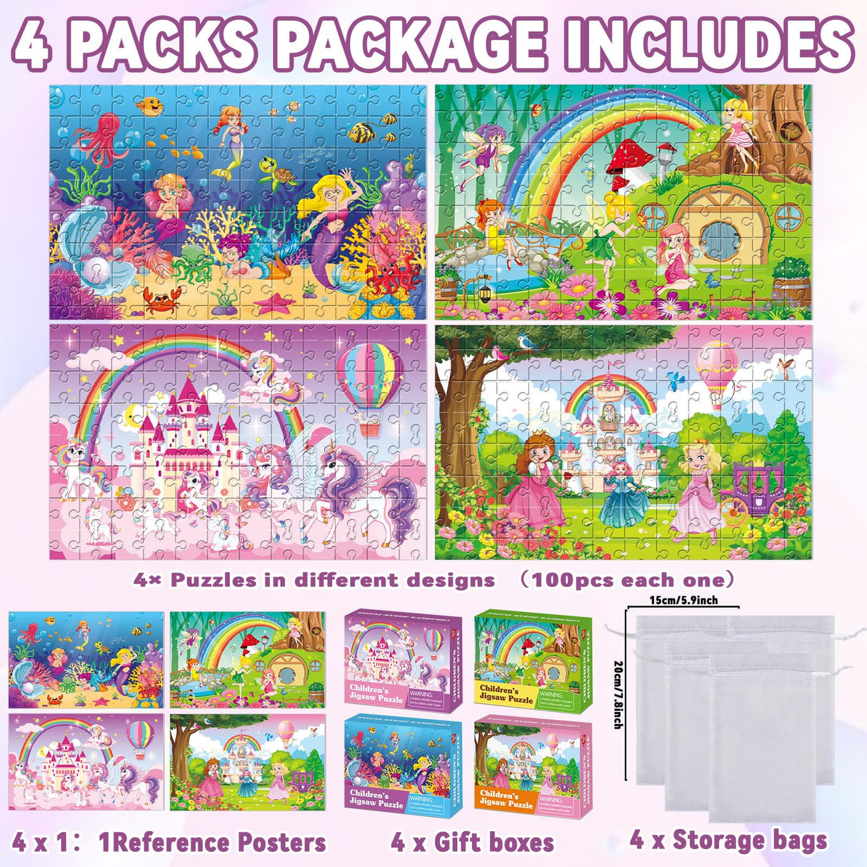 4 Packs 100Pcs Transportation Puzzles for Kids Ages 4-6 Construction Vehicle Jigsaw Puzzles Xmas Party Supplies Traffic Car Toddlers Puzzle Brain Teaser Game Gift for Boys Girls ZOIIWA