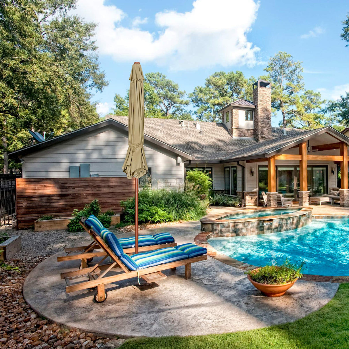 Yescom 9ft Tan Wooden Outdoor Patio Table Umbrella with Pulley Market Garden Yard Beach Deck Cafe Decor Sunshade Yescom