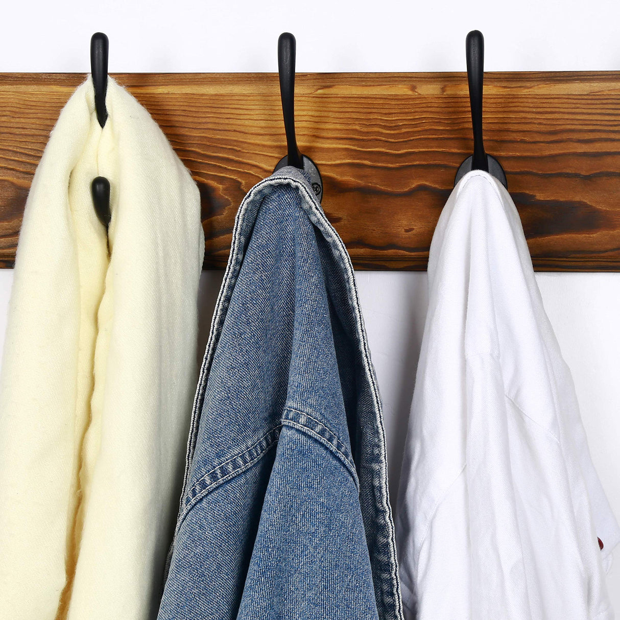 Dseap Coat Rack Wall: 38-1/4" Long, Patented, Heavy-Duty, 10-Double-Hooks Wooden Wall Mounted Coat Rack Coat Hanger Hook Rail for Winter Coats Hat Jacket Clothing, Natural & Black Dseap