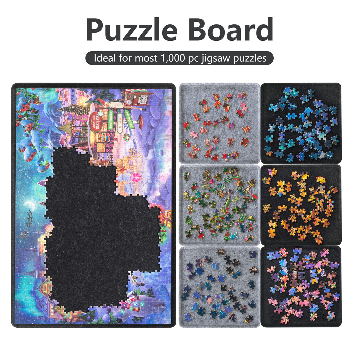 LAVIEVERT Jigsaw Puzzle Board with 6 Sorting Trays, Lightweight Portable Felt Puzzle Mat Puzzle Storage Puzzle Saver for Up to 1000 Pieces - Black LAVIEVERT