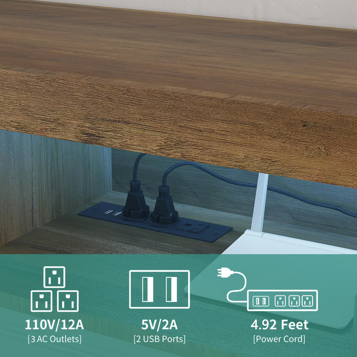 Floating TV Stand Shelf for TVs up to 80 Inch, Floating TV Cabinet with LED Light, Modern Wall Mounted Media Console Shelf with Power Outlets, Entertainment Center for Under TV Storage, Brown Msutree