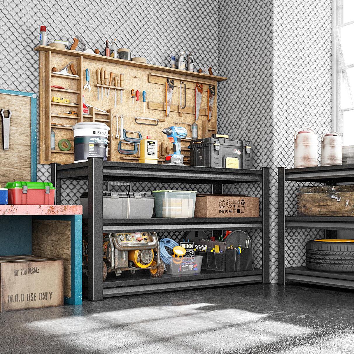 Huhaneon Heavy Duty Garage Shelves - 48''W 1,650Lbs Metal Adjustable Storage Shelving Rack Units for Warehouse Kitchen Pantry Basement 3 Tier Black 47.2" W x 15.7" D x 36" H Huhaneon