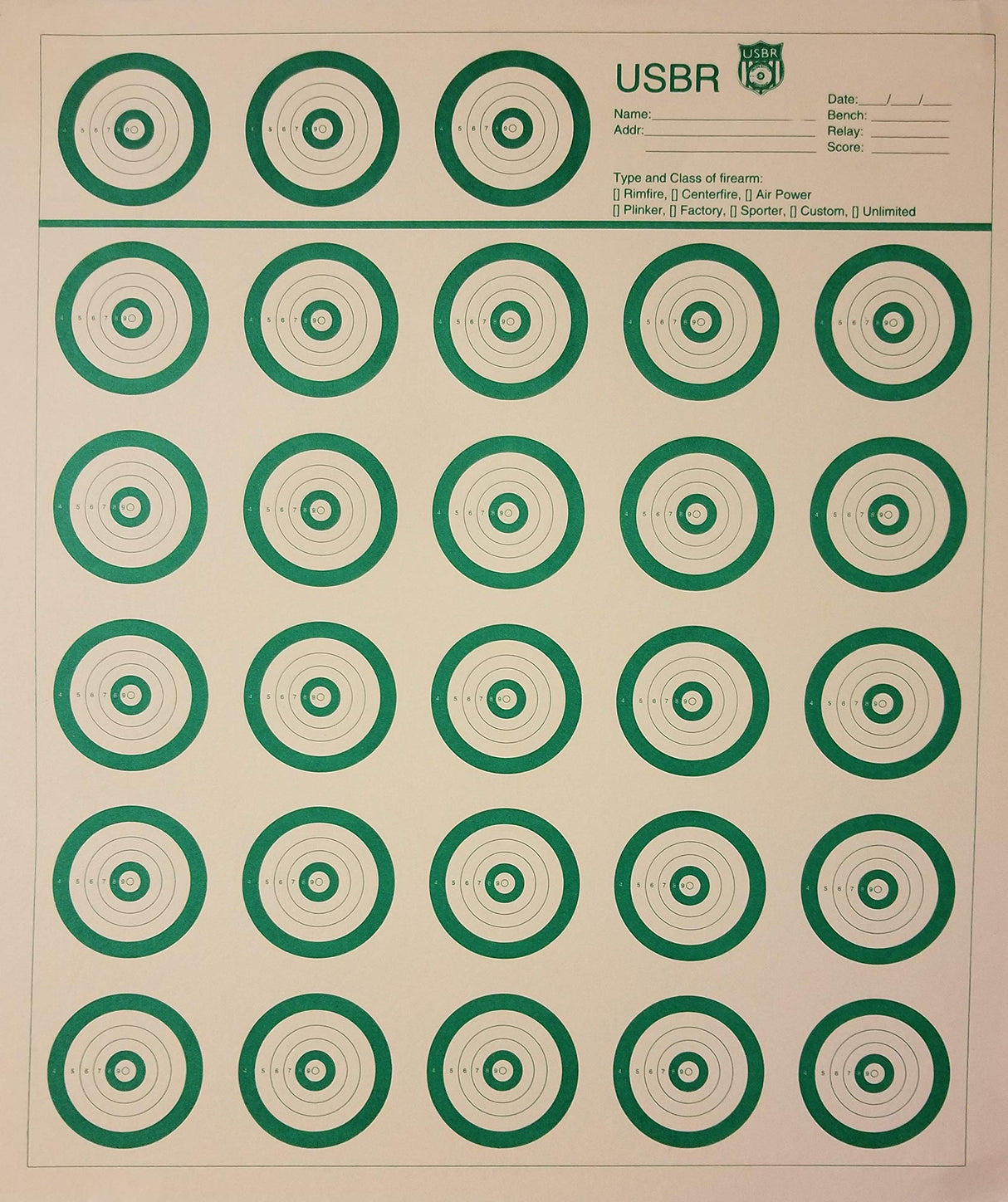 USBR Official Targets (United States Bench Rest) 50 Yard, Green, 16" x 14" (50) American Target Company