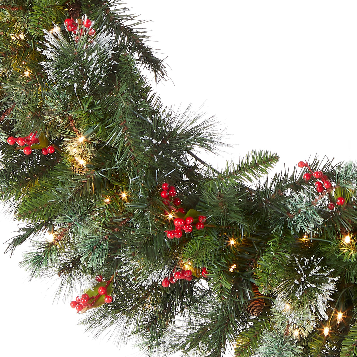 National Tree Company Pre-Lit Artificial Christmas Wreath, Green, Wintry Pine, White Lights, Decorated with Pine Cones, Berry Clusters, Frosted Branches, Christmas Collection, 48 Inches National Tree Company