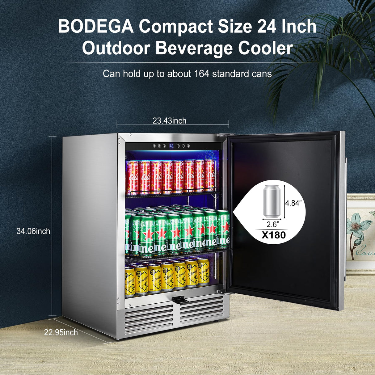 BODEGA 24 Inch Outdoor Fridge For Patio Weatherproof, Stainless Steel Commercial Back Bar Cooler Under Counter & Freestanding, Commercial Beverage Refrigerator Hold 164 Cans For Home & Commercial Use. BODEGA
