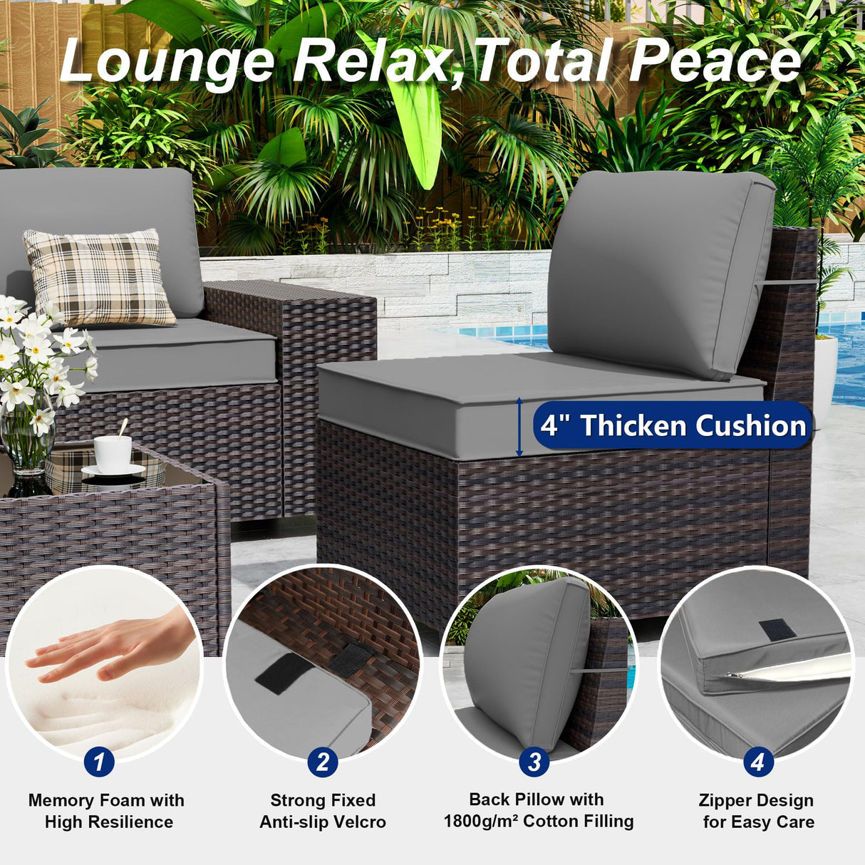 ASJMR Outdoor Patio Furniture Set, 12 Pieces Outdoor Sectional Furniture High Backrest Patio Sofa, All-Weather PE Rattan Patio Conversation Set with Coffee Table & Cushions(Grey). ASJMR