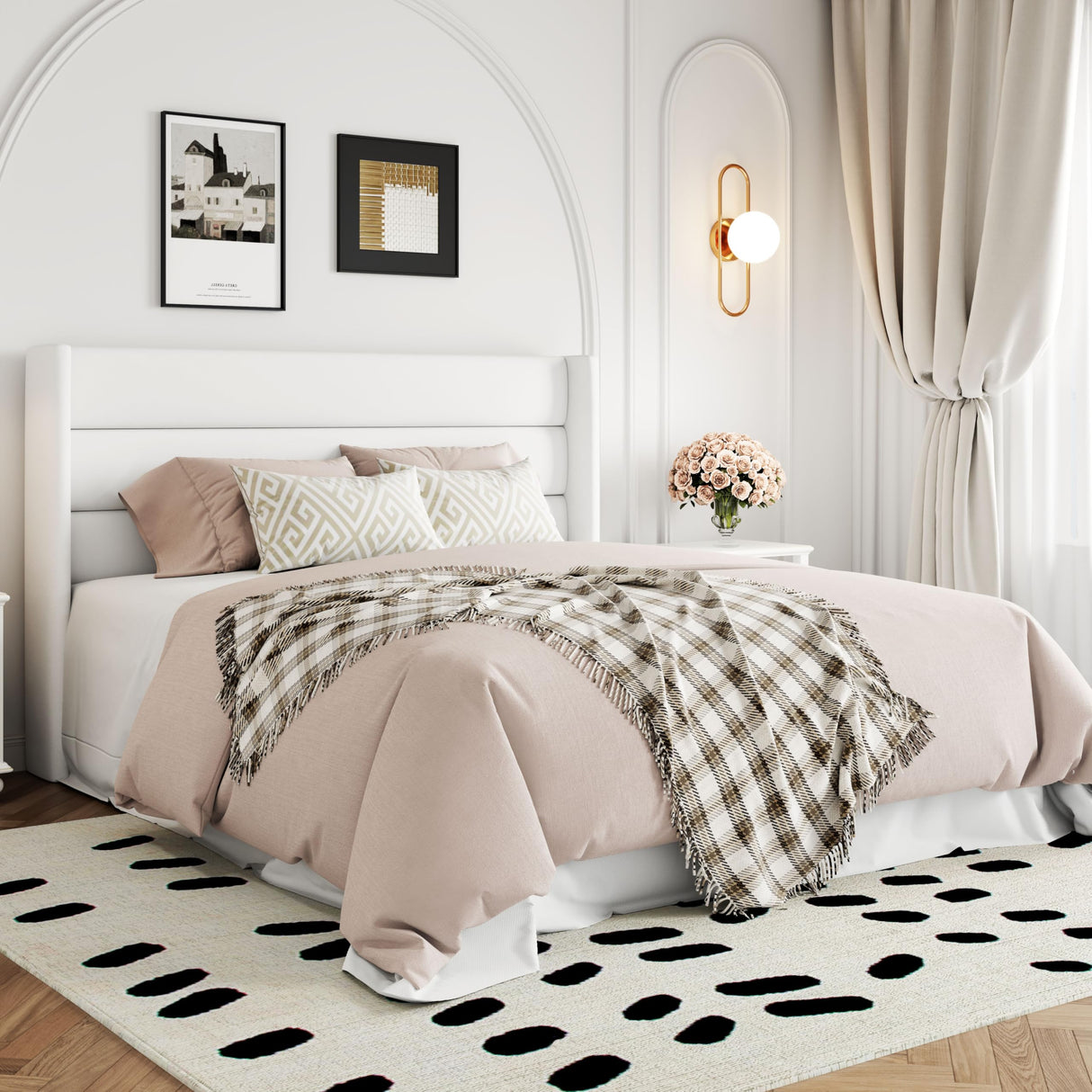 Allewie Queen Size Velvet Lift Up Storage Bed, Modern Wingback Headboard, Hydraulic Support, No Box Spring Needed, White Allewie