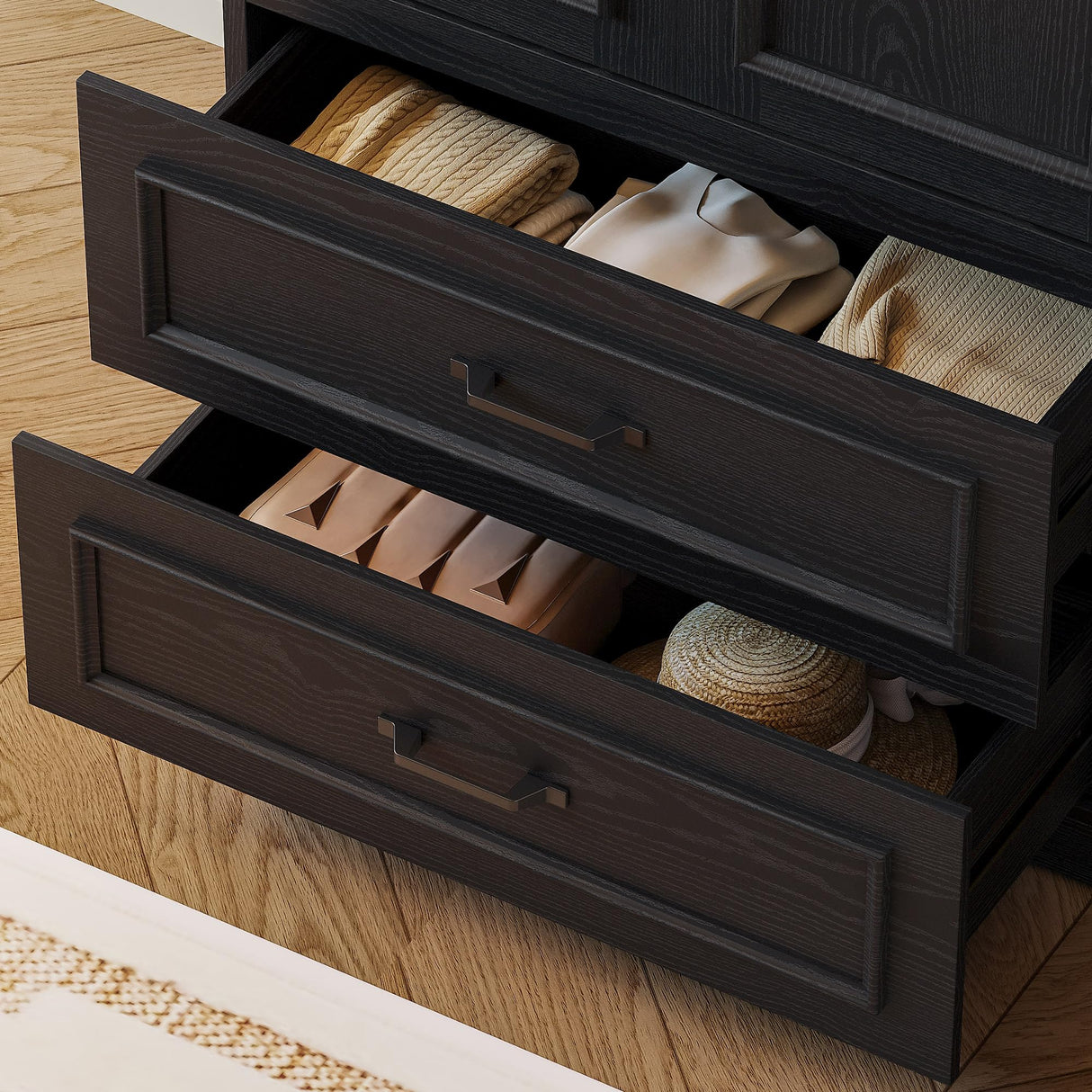 LIKIMIO Armoire Wardrobe Closet with 2 Doors and 2 Drawers 70" H x 28" W Wooden Bedroom Freestanding Wardrobe Combination for Hanging Clothes, Black LIKIMIO