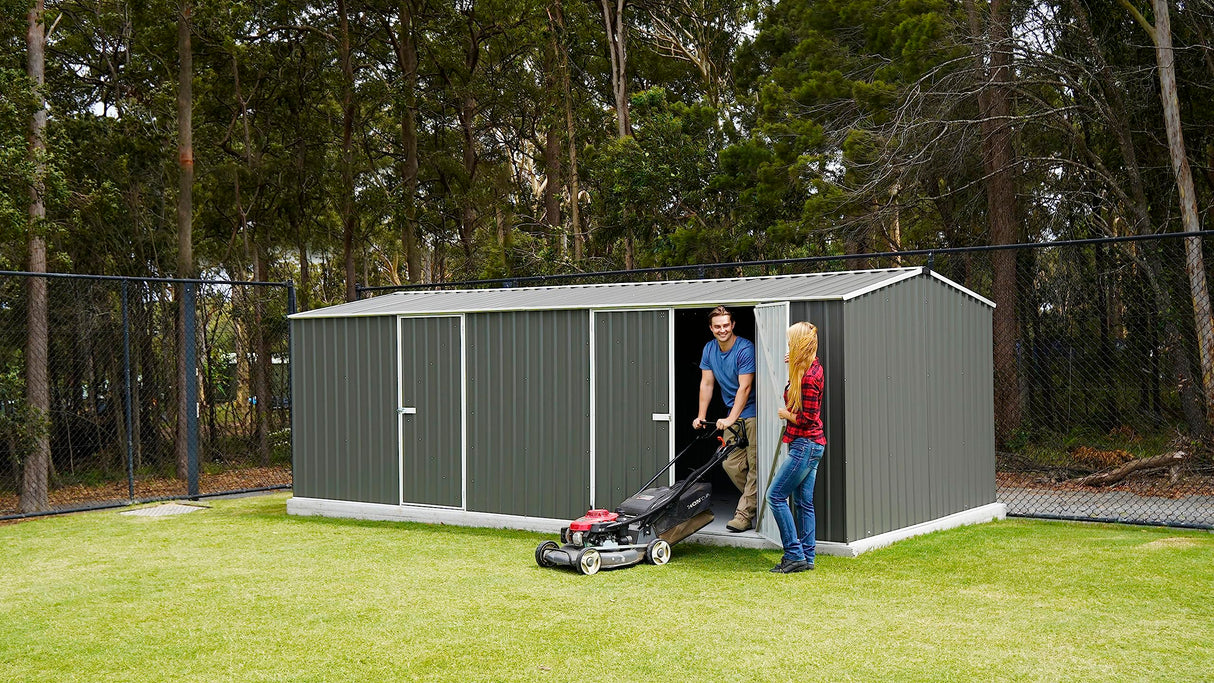 Absco Workshop 20 Ft. x 10 Ft. Metal Storage Shed DIY Galvanized Steel Sheds for Lawn Mower, Equipment, Workbench, Tools, Garden in The Yard, Garden, Patio, Outdoor Storage (Woodland Gray) ABSCO