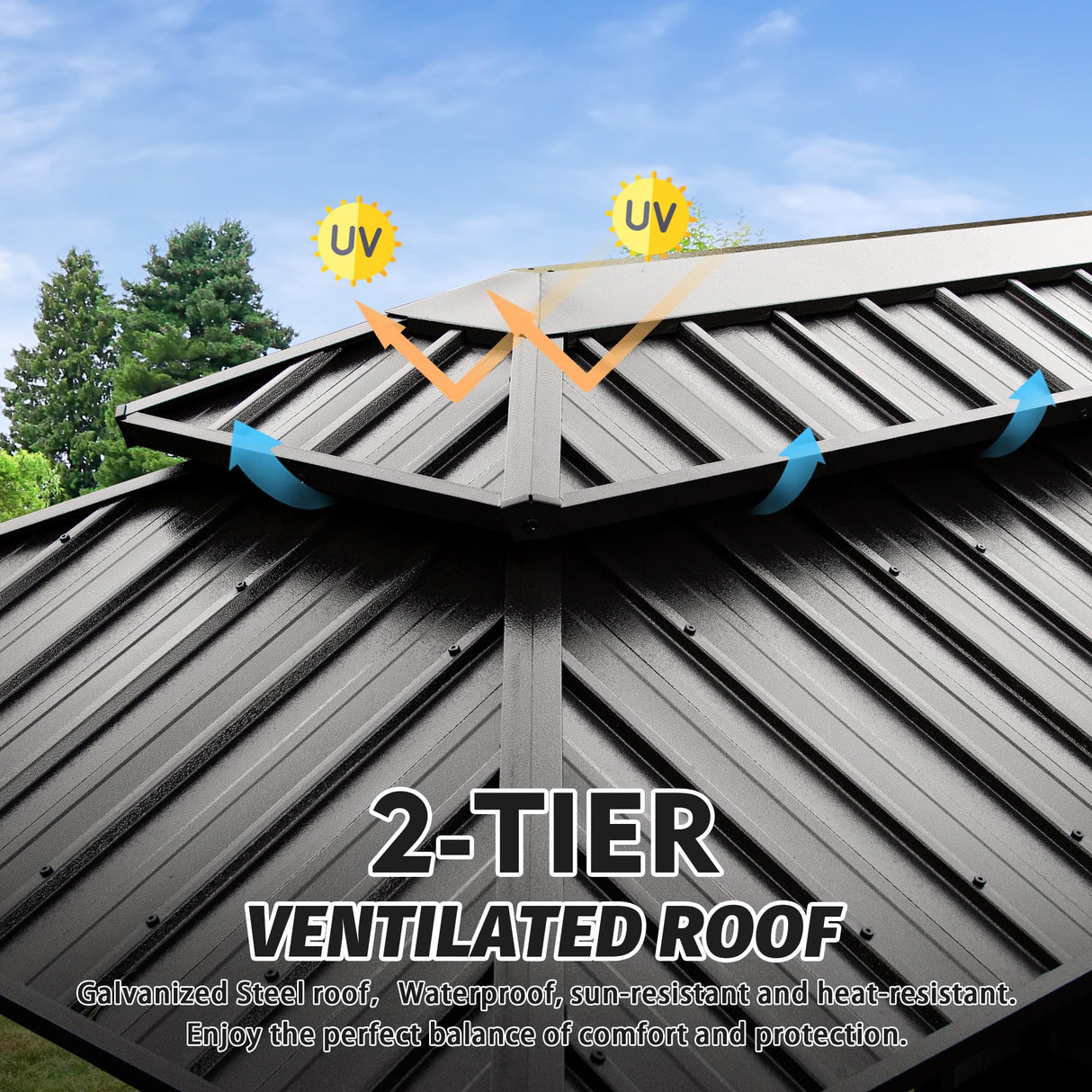 Domi 6x10FT Hardtop Grill Gazebo, Outdoor BBQ Gazebo with Double Galvanized Steel Roof, Patio Grill Canopy with 2 Cabinets and Ceiling Hooks for Backyard, Lawn, Garden, Brown domi outdoor living