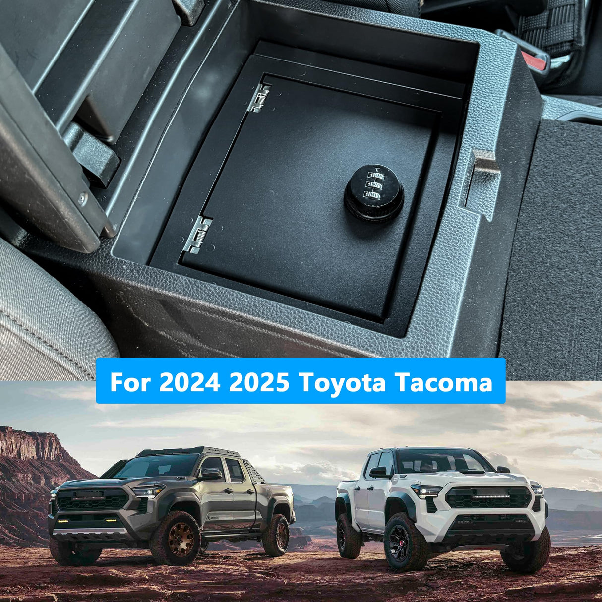 West-xingzhe Center Console Lock Safe Box Compatible with Toyota Tacoma 2024 2025+ Accessories Center Console Gun Safe High Security Armrest Lock Box with 3 Digit Combination Lock with Key West-xingzhe