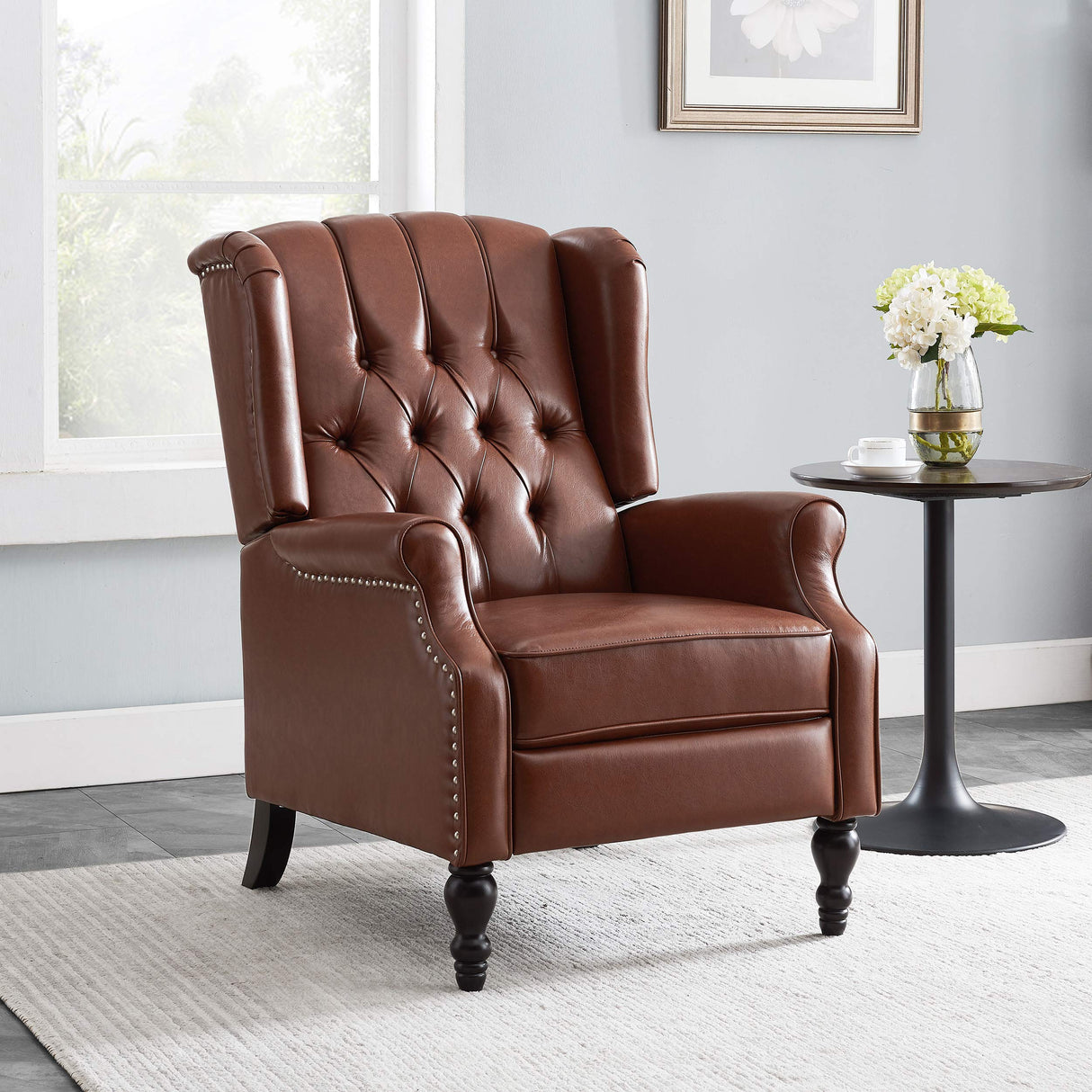 Christopher Knight Home Randy Contemporary Tufted Recliner, Cognac Brown, Dark Brown 62D x 28.5W x 29H Inch Christopher Knight Home
