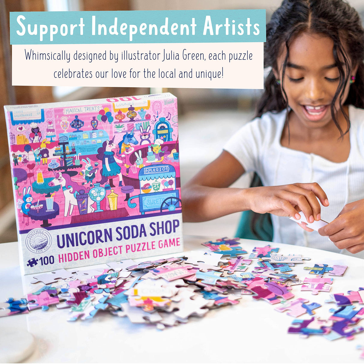 Foothill Toy Co. Children’s Jigsaw Puzzle | Unique Unicorn Art | Educational Gift for Kids 3-8, Unicorn Soda Shop - 48 Piece Foothill Toy Co.