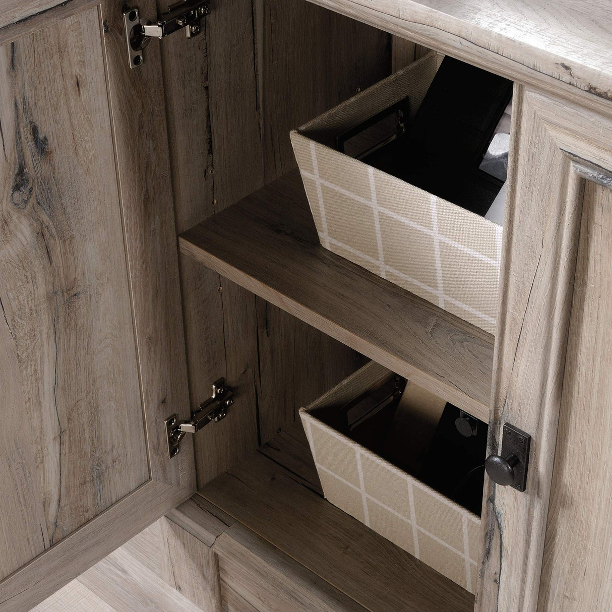 Sauder Palladia Library with Doors/Book Shelf, L: 29.37" x W: 13.9" x H: 71.85", Split Oak finish Sauder