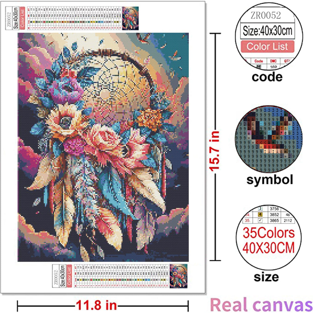 Huacan Diamond Painting Kit AB Diamond Art Kits for Adults,Dreamcatcher Full Round Drill Flower Picture Art Craft Home Wall Decor 12x16in Huacan