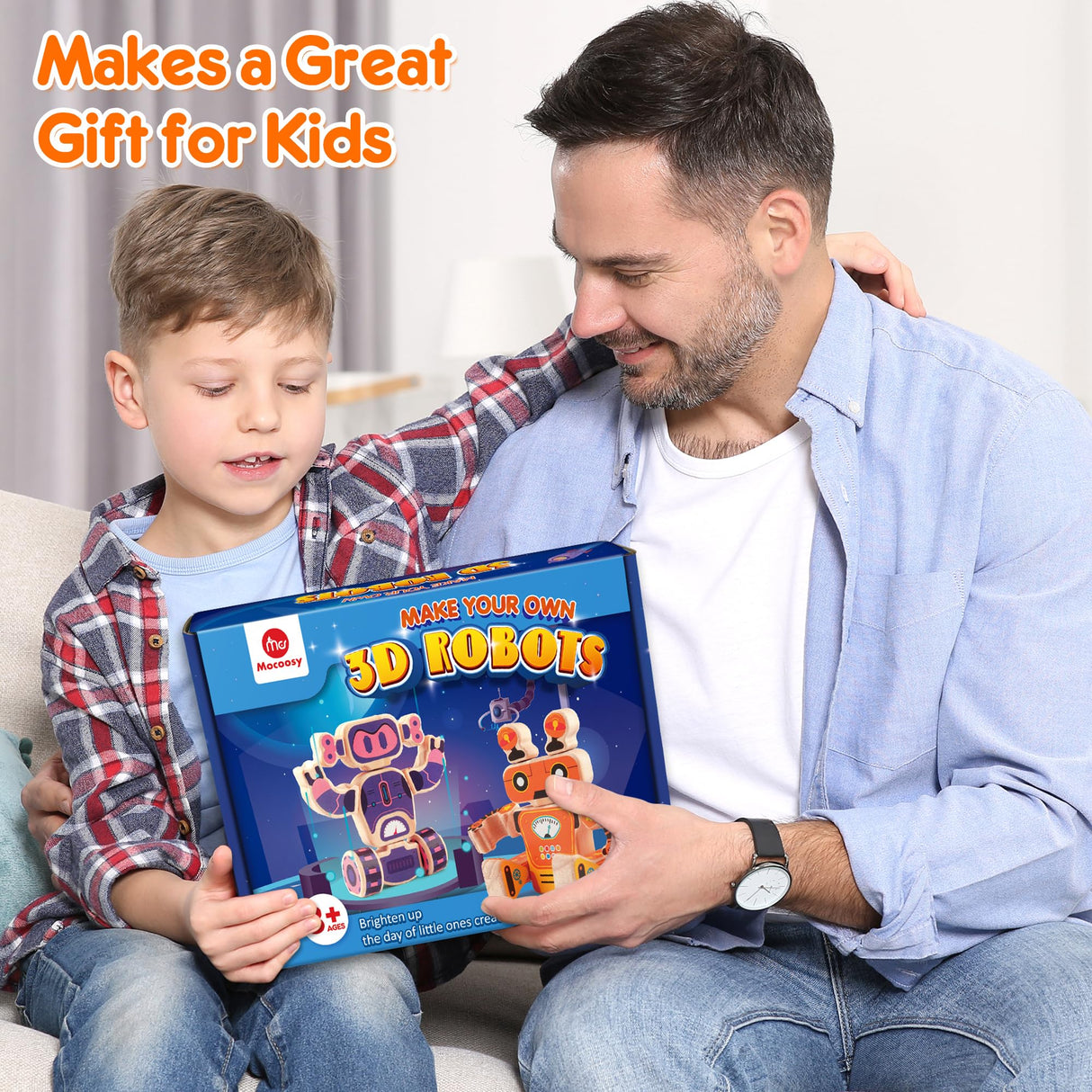 Mocoosy 4 Wooden Robot Toys for Kids Ages 3-5, Building & Painting Your Own Robot Craft Kit with Paints and Stickers, Wood Robot Painting Art Supplies Educational Gift for 6 8 10 12 Years Old Mocoosy