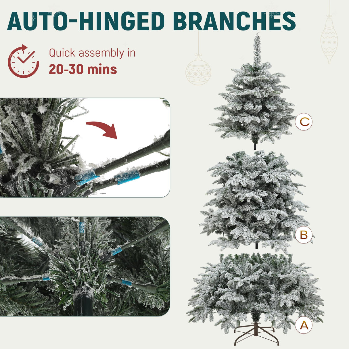 YITAHOME Pre-Lit Flocked Artificial Christmas Tree with Remote, 6.5 FT Snow Flocked Natural Layered Christmas Tree with 760 PE & PVC Mixed Tips and 350 Lights for Home, Office, Party Decoration YITAHOME