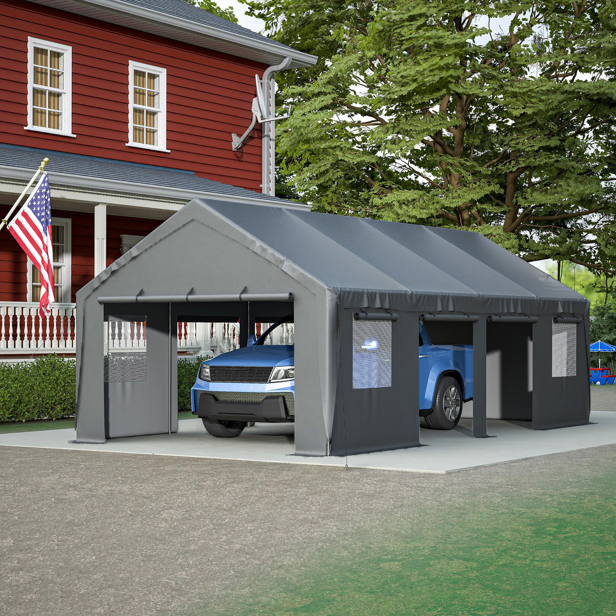 Thanaddo Carport 13'x 25' Heavy Duty Car Port with Roll-up Sidewall and Ventilated Windows with Removable Sidewalls,Portable Outdoor Garage for Car,Truck,Boat,Car Canopy,Gray Carports Thanaddo