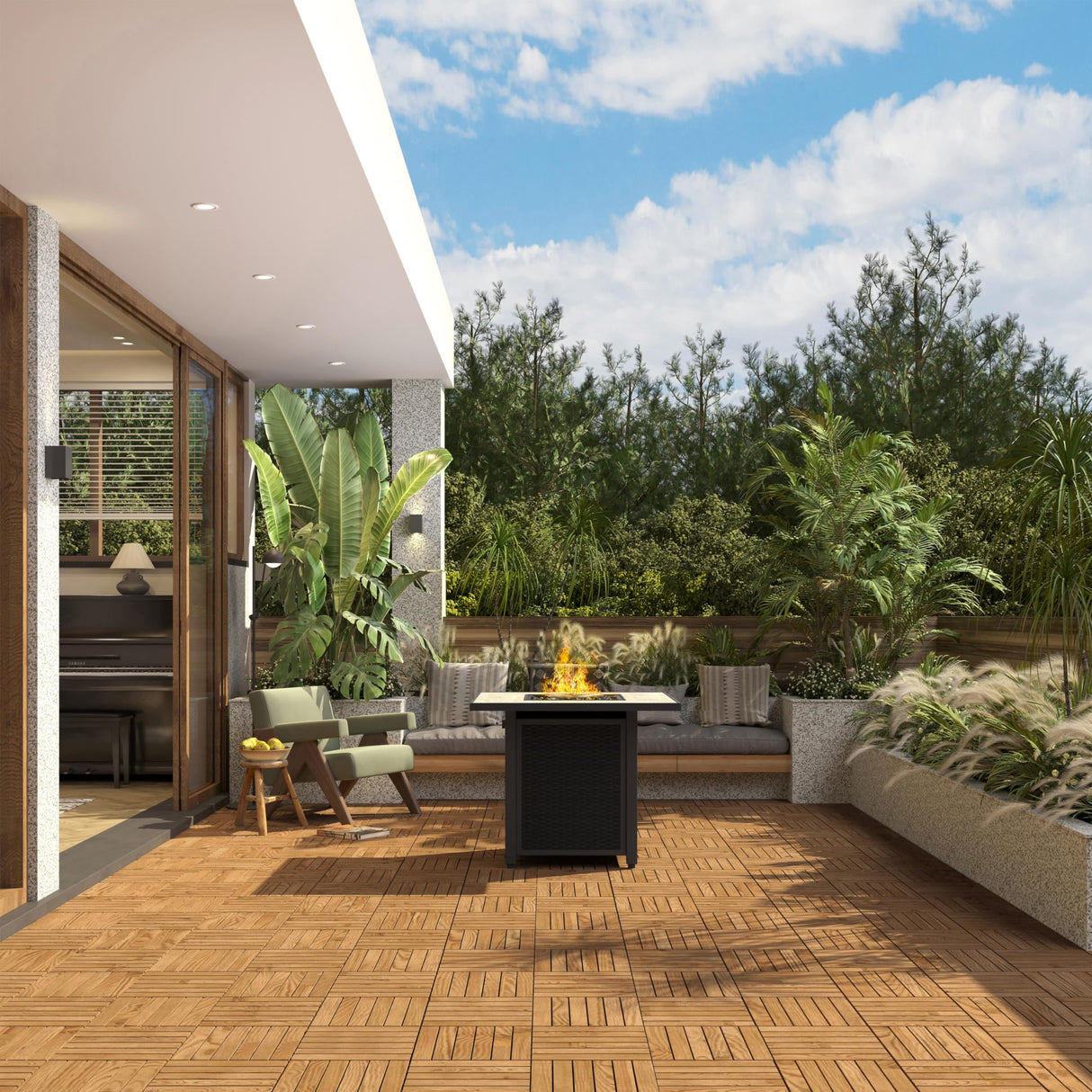 Yaheetech 10PCS Acacia Wood Interlocking Flooring Tiles Waterproof Flooring for Outdoor & Indoor Patio,Balcony,Garden,Poolside,12 × 12 in Yaheetech