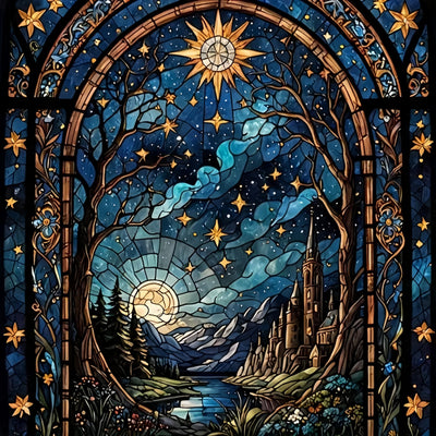 Diamond Paintings Kits for Beginners,Full Drill Night Sky Stained Glass Diamond Arts Kits for Adults,Starry Landscape Paint by Diamond,5D DIY Diamond Painting Dot Gem Art,Home Wall Decor 13.8x13.8
