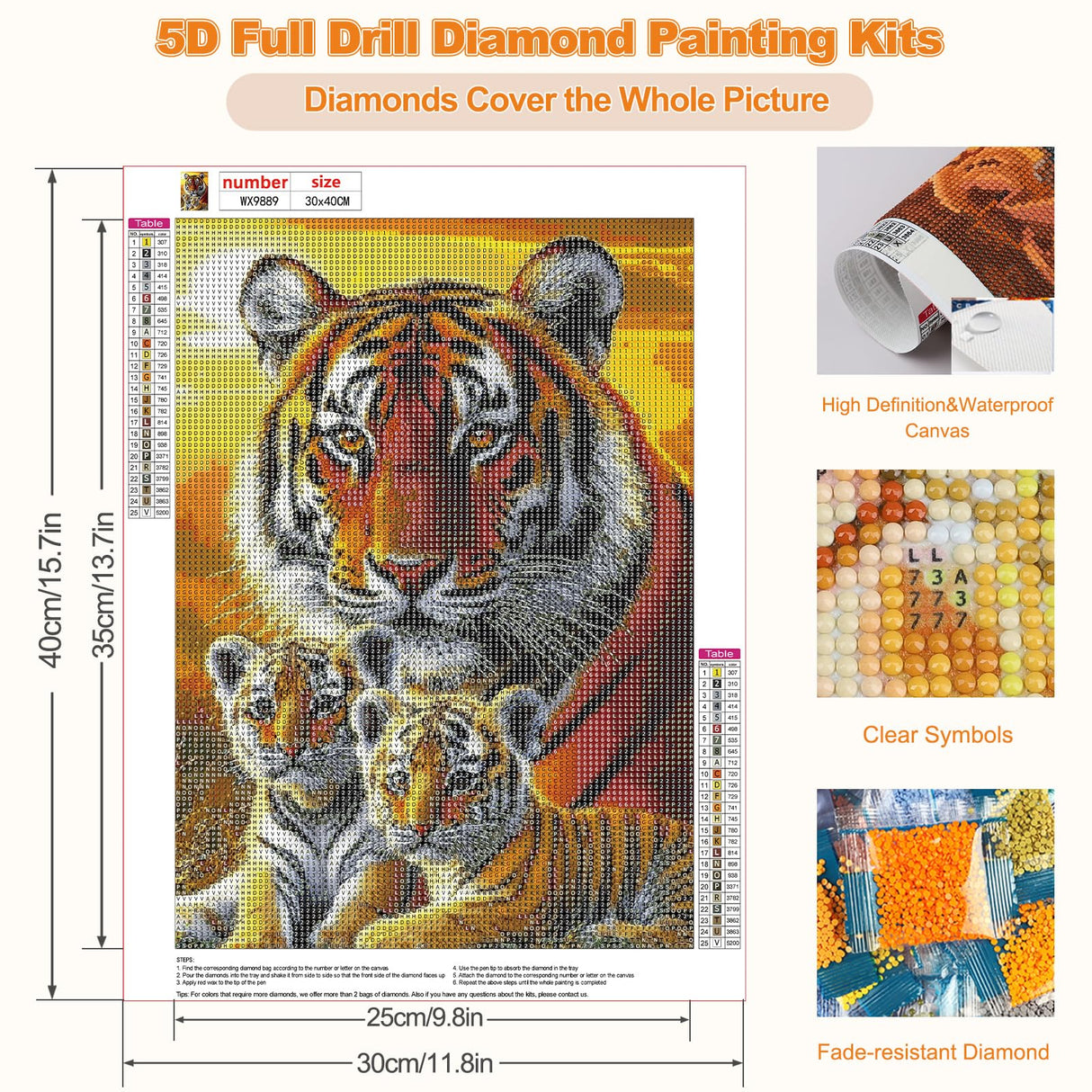 CEOVR Tiger Diamond Art Kits for Adults, Tiger Family 5D DIY Full Drill Diamond Painting Dots Sunset Gem Art, Adult Crafts Kits Arts and Crafts, Wall Decor for Home Office 12x16inch CEOVR