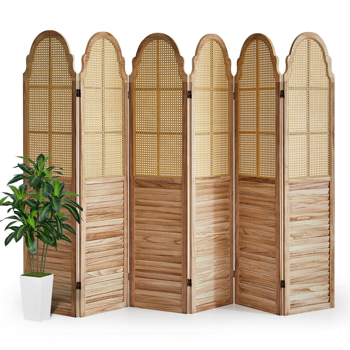 Asnefeli 6 Panels Room Divider Screen, Rustic Rattan Room Divider, Wood Folding Privacy Screen, Foldable Wood Divider Wall, Portable Partition Panel, Wall Divider for Room Separation (Natural) Asnefeli