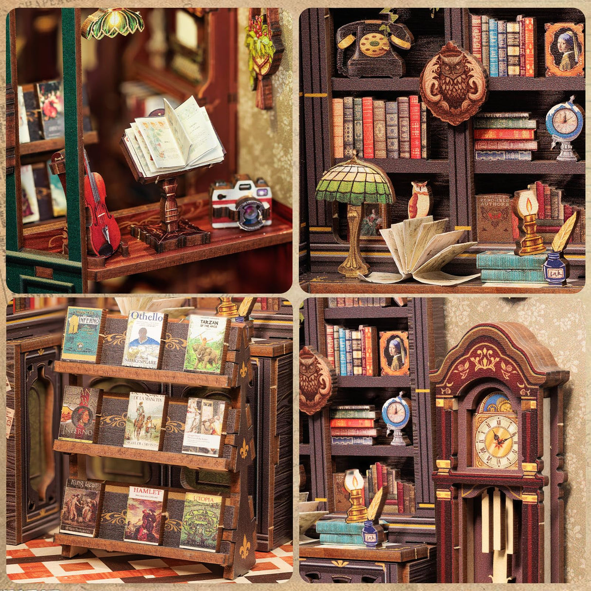 Fsolis Book Nook Kit, DIY Miniature Dollhouse Kit 3D Puzzles for Adults Mini House Tiny Home Bookshelf Decor DIY Project for Women Teenagers Craft Hobbies Gifts for Book Lovers(OWL Bookstore) Fsolis