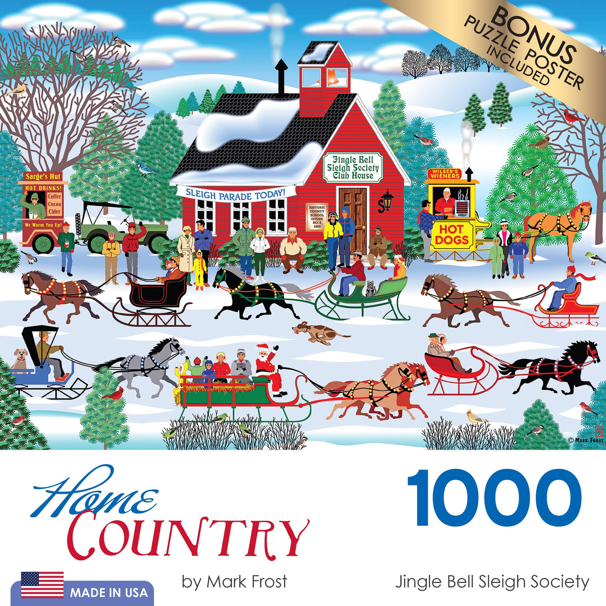 RoseArt - Home Country - Jingle Bell Sleigh Society - 1000 Piece Jigsaw Puzzle for Adults RoseArt