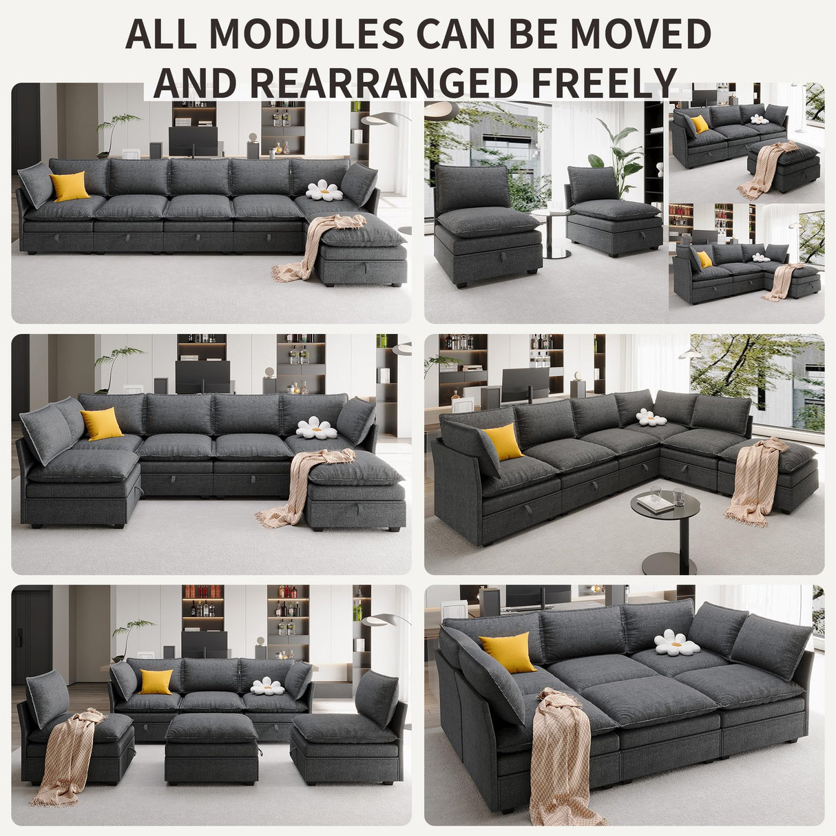 NicoHali Large Sectional Couches for Living Room, Modular Sectional Sofa Couch Set, Convertible U/L Shaped Sofa Couch with Storage, Cloud Sofas for Living Room(Dark Grey) NicoHali