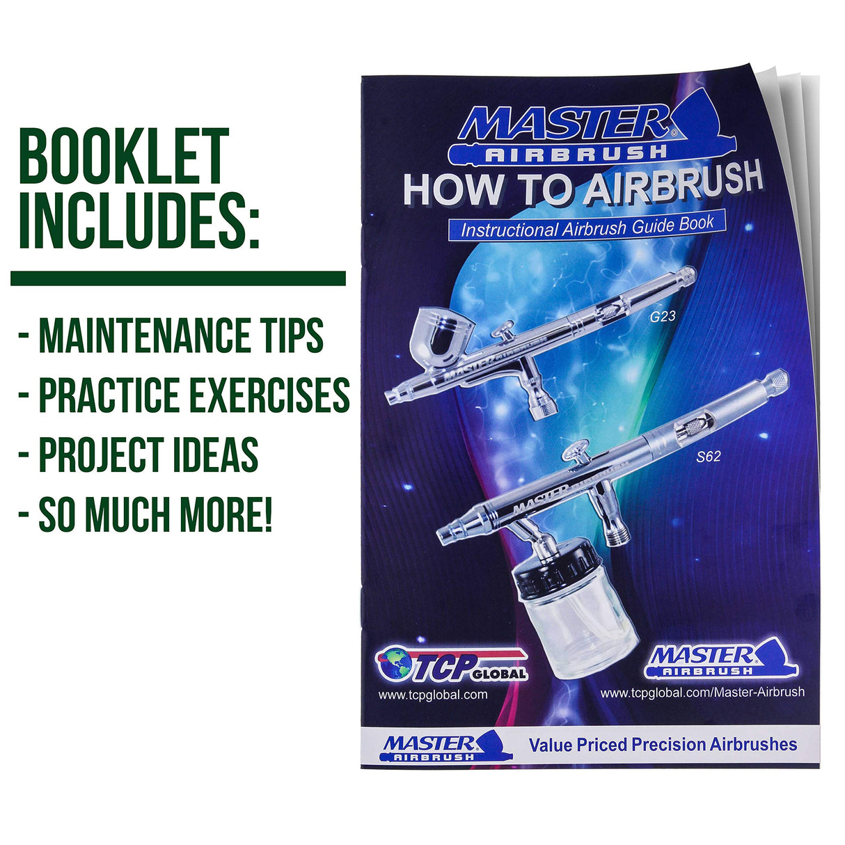 Master Airbrush Multi-Purpose Air Brush Kit with Mini Air Compressor, Gravity Feed Airbrush & Guide Book - Portable Airbrush Kit with Compressor for Nail Art, Miniature Painting Model Cars & Crafts Master Airbrush