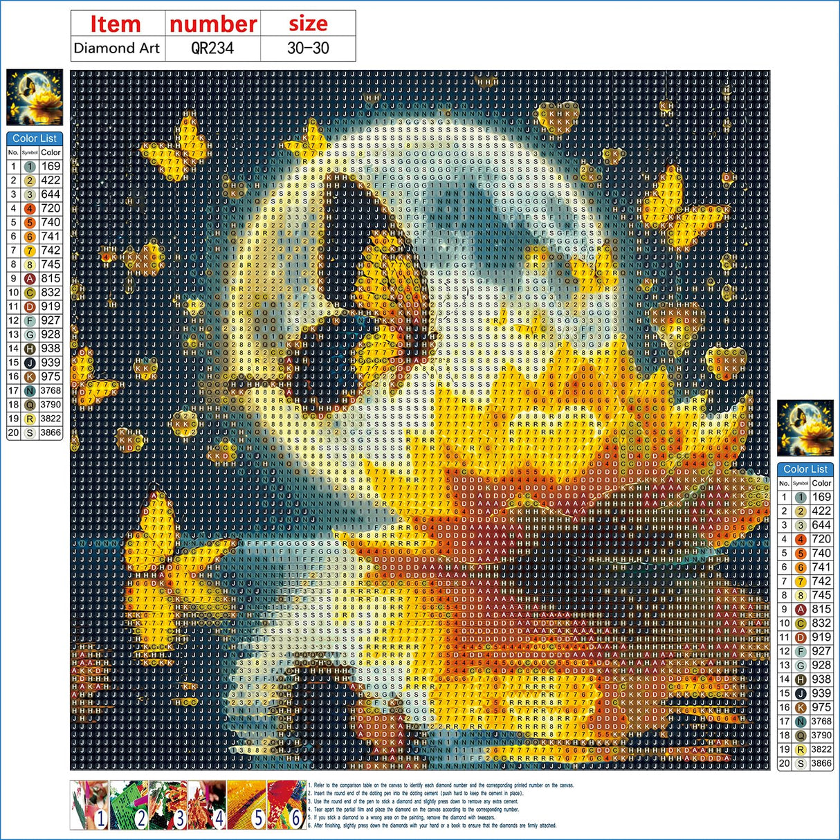 QINRUBB DIY Moon Diamond Painting Kits, Full Drill Butterfly Diamond Art Painting Kits for Adults Beginners, DIY 5D Lotus Painting by Numbers Fantasy Diamond Art Kits for Home Decor 12x12inch QINRUBB