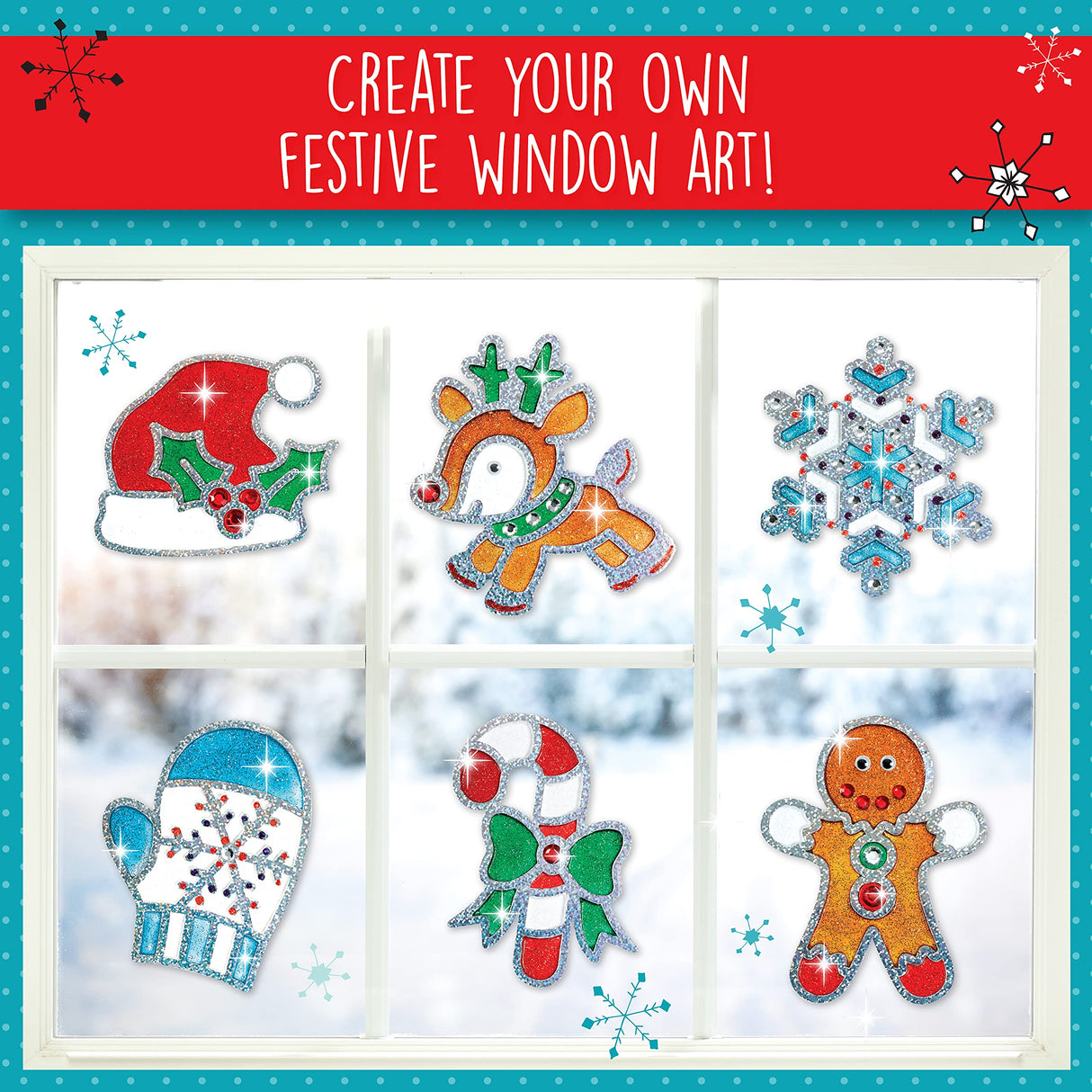 Creativity for Kids Holiday Easy Sparkle Window Art Craft Kit: Create 7 Window Art Designs, Holiday Crafts, Christmas Crafts for Kids Ages 6-8+, Christmas Activities for Kids Creativity for Kids