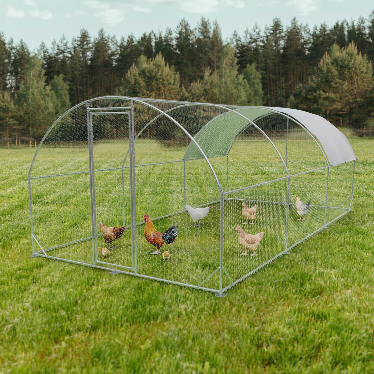 Large Metal Chicken Coop,Outdoor Chicken Coop Run with Water-Resident and Anti-UV Cover,Dome Roof Walk-in Poultry Cage Duck Rabbit House for Outside,Backyard and Farm, 19.5'Lx9'Wx6.5'H HOOYEAH