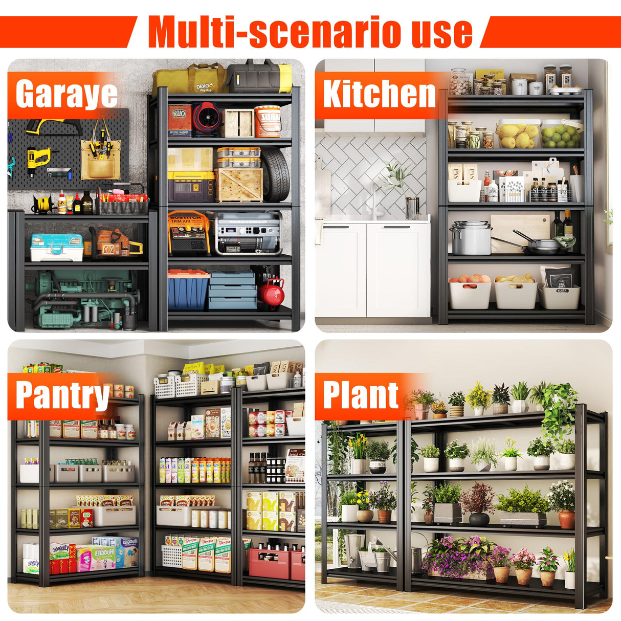 Leariso 63'H Garage Shelving,Adjustable Storage Shelf,Standing Shelves Unit - Heavy Duty Metal Storage Shelving,Easy Assemble Rack Units for Garage,Metal Shelves(4Tier-63'H, 39.4'W*17.7'D) Leariso