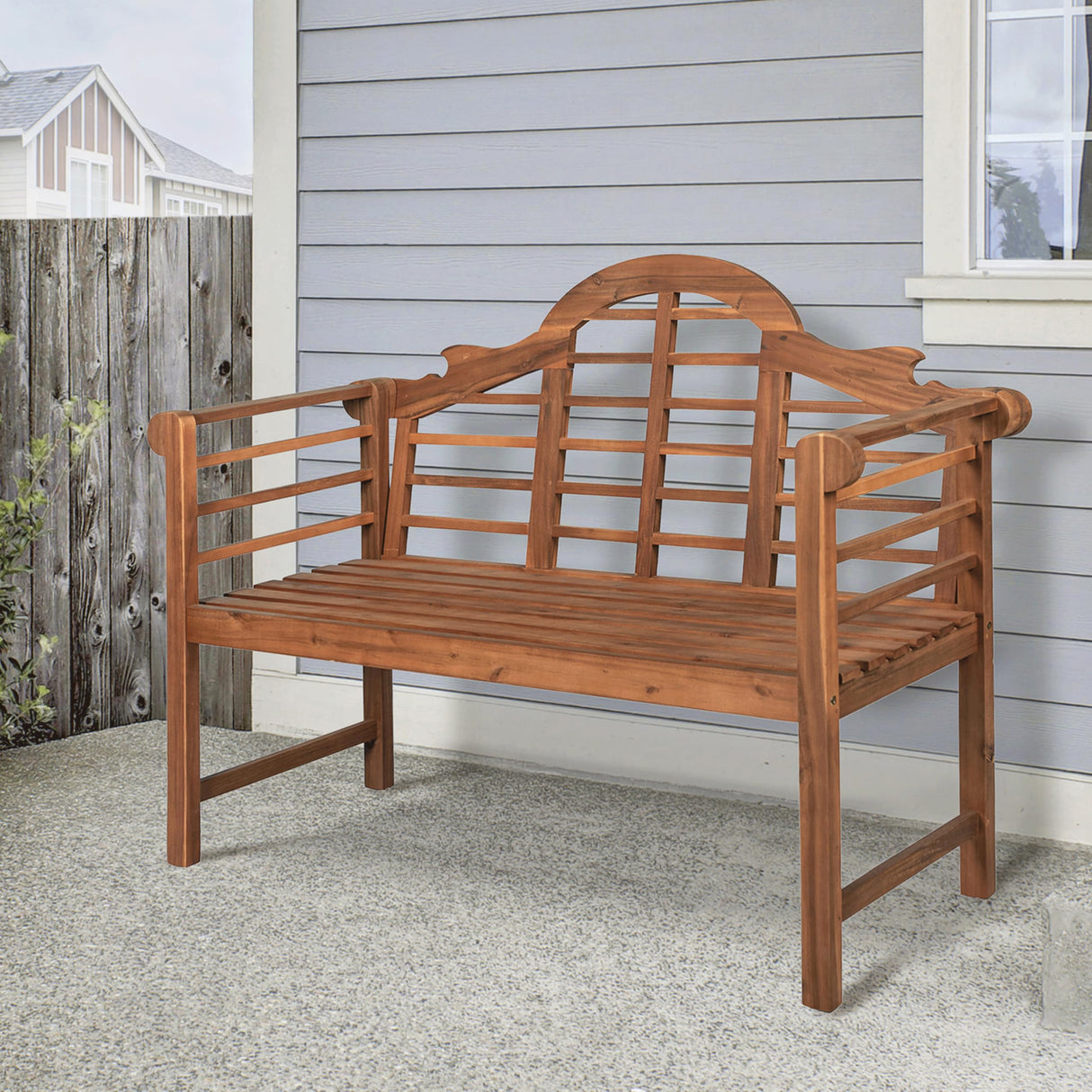 JONATHAN Y BNH103A Lutyens 51.2" 3-Seat Arched 600-Lbs Support Acacia Wood Outdoor Garden Patio Bench for Garden, Lawn, Backyard, Pool, Deck, Beach, Firepit, Teak JONATHAN Y