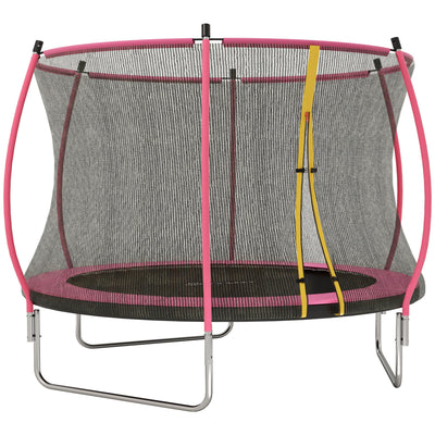 Soozier 10ft Trampoline Outdoor, Recreational Trampoline with Net Enclosure, Curved Poles and Safety Spring Cover for Kid Adults, ASTM Approved, Pink
