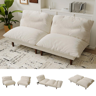 DreamDashio Futon Sofa Bed, 4 in 1 Multi-Functional Futon Couch with Adjustable Backrest, 75 inch Convertible Sleeper Sofa Bed and Recliner Lounge, Corduroy Loveseat for Living Room, Apartment, Beige