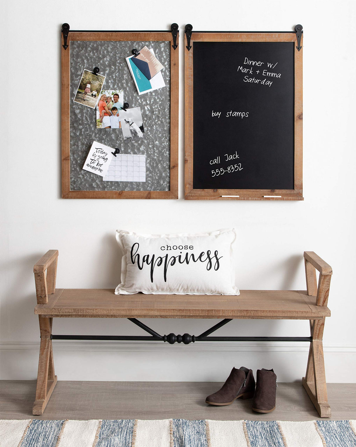 Kate and Laurel Cates Modern Farmhouse Barn Door Wood Framed Chalkboard, Rustic Brown Kate and Laurel