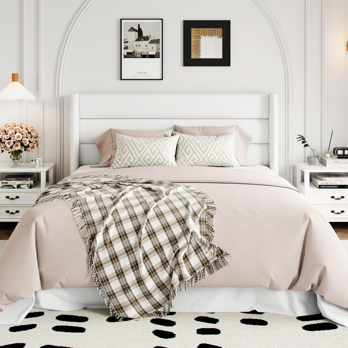 Allewie Full Size Velvet Lift Up Storage Bed, Modern Wingback Headboard, Hydraulic Support, No Box Spring Needed, White Allewie