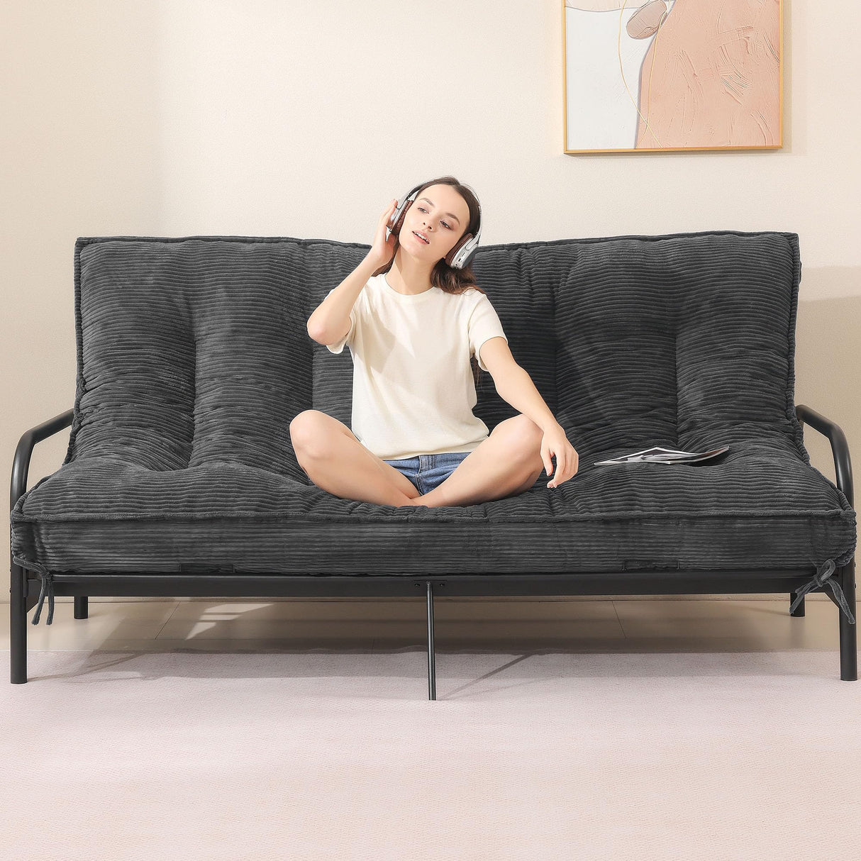 cidludto 8 Inch Futon Mattress Full Size, Extra Thick Futon Sofa Bed Upgraded Japanese Floor Mattress Floor Futons Mattress for Adults Foldable Japanese Futon Mattress 8", Grey cidludto