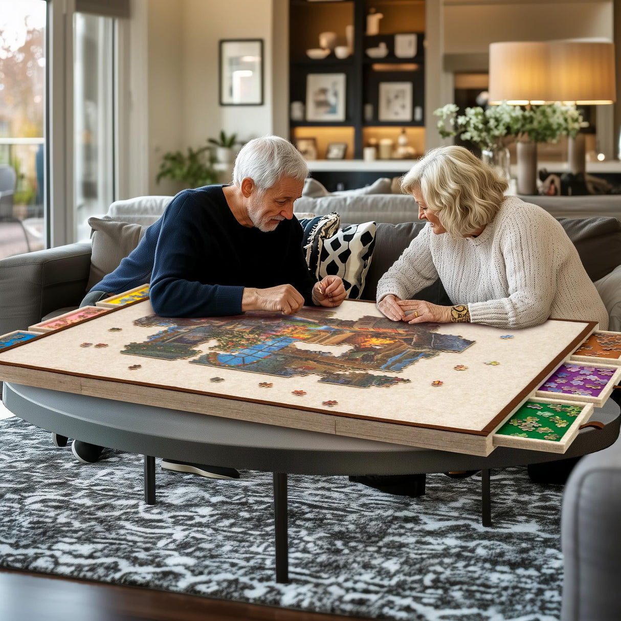 Becko US 2000 Piece Foldable & Tilting Puzzle Board with 6 Drawers & Cover, Lightweight & Portable Puzzle Table with Built-in Stand for Angle Adjustment, for 2000 1500 1000 Pieces Jigsaw Puzzles Becko US