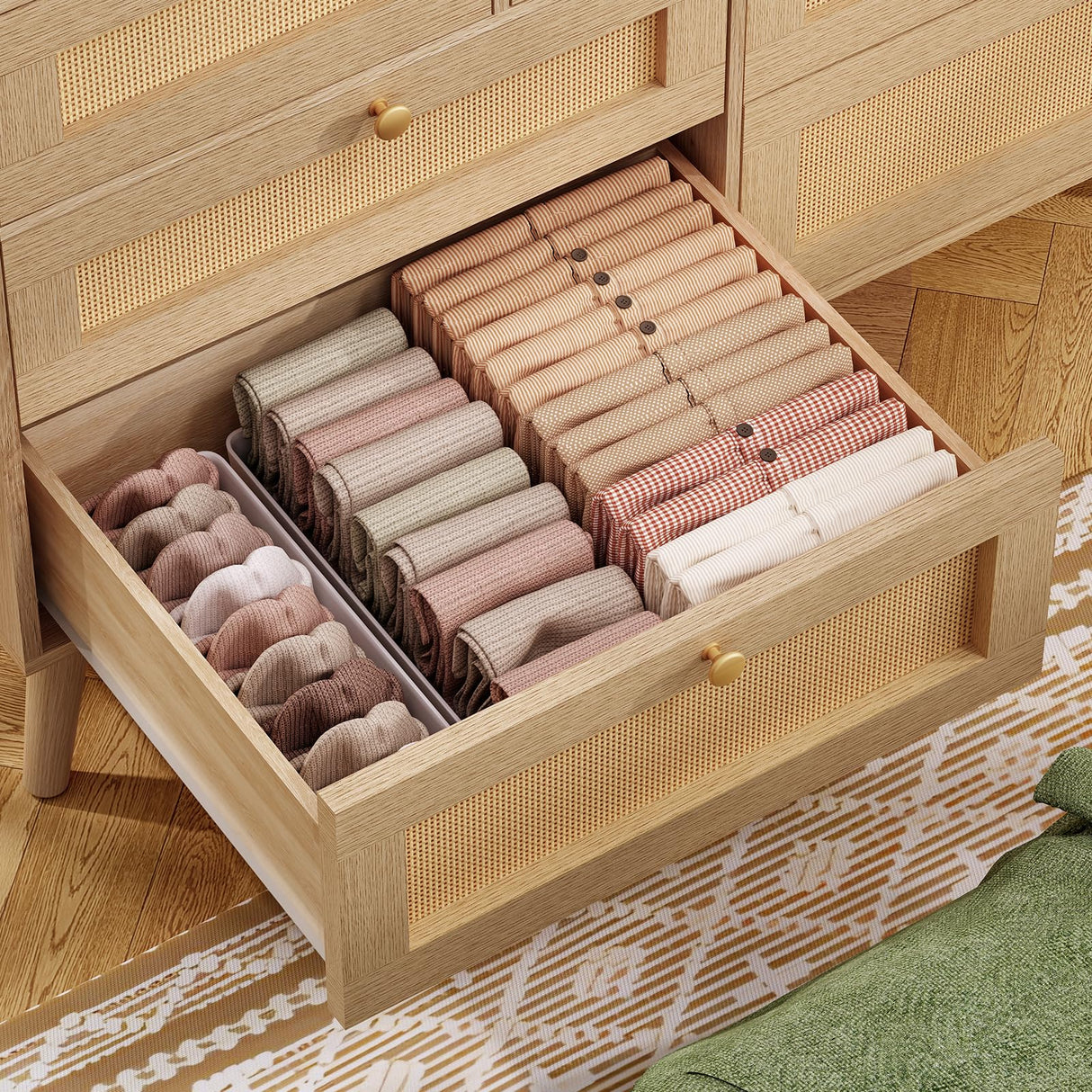 TEENFON 47.2''Wide 7 Drawer Rattan Dresser, Boho Dresser for Bedroom, Chest of Drawers, Closet Organizer, Natural Wood Dressers Chest for Bedroom, Living Room, Entryway, Natural TEENFON