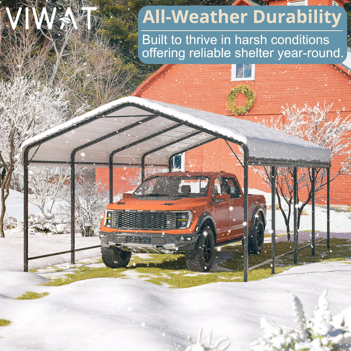 VIWAT Carport 12x20 FT Metal Carport with Enhanced Base Outdoor Heavy Duty Garage Galvanized Car Shelter for Pickup, Boat, Car and Tractors VIWAT
