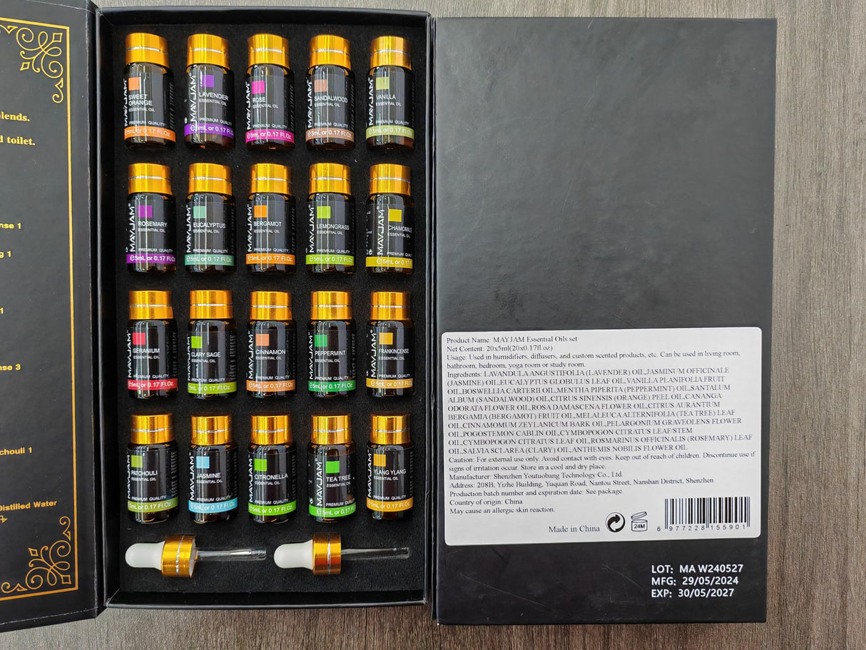 MAYJAM Tea Tree 20 Pcs Pure Essential Oil Gift Set, for Diffuser, Humidifiers, Skin Care, Massage, Fragrance Oil Scent for DIY Candle and Soap Making, Gift for Friend (5ML) MAYJAM