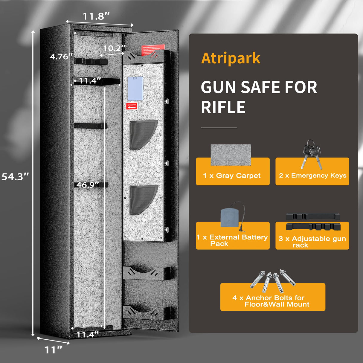 INTERGREAT 4-8 Large Rifle Gun Safe, Long Gun safes for Home and Pistols, Quick Access Rifle Gun Cabinet with Multifunction Lock for Home, Quick Access, Heavy Duty, Pockets INTERGREAT