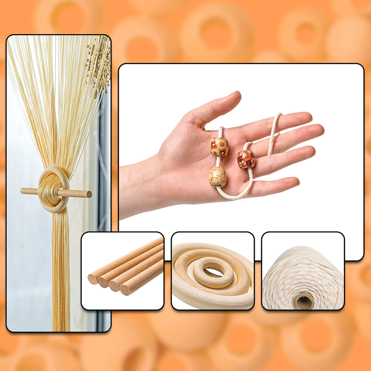 Macrame Kit - 227pc Wall Hanging and Plant Hanger Supplies, 225y Cord 3mm, Beads, Wood Dowels, Rings, E-Book - DIY Craft Starter Set for Adults and Beginners Tephran