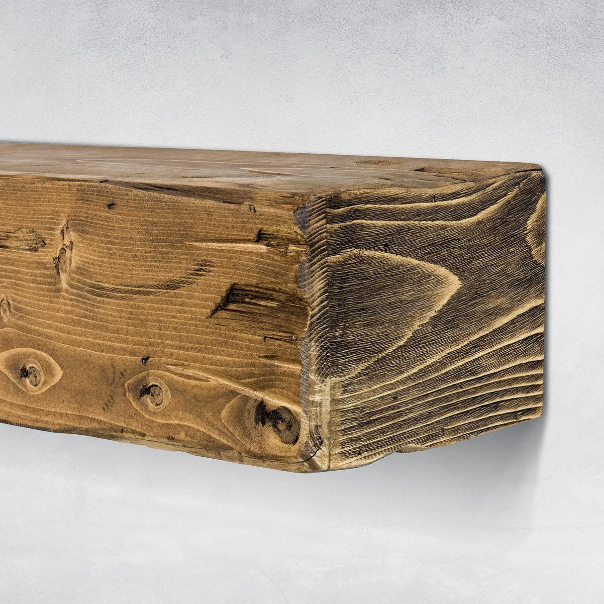 URBANDI Fireplace Mantel, Distressed, Rustic, Floating Shelf, Modern, Real Wood. (84Lx6Hx8D, Brown) Urbandi