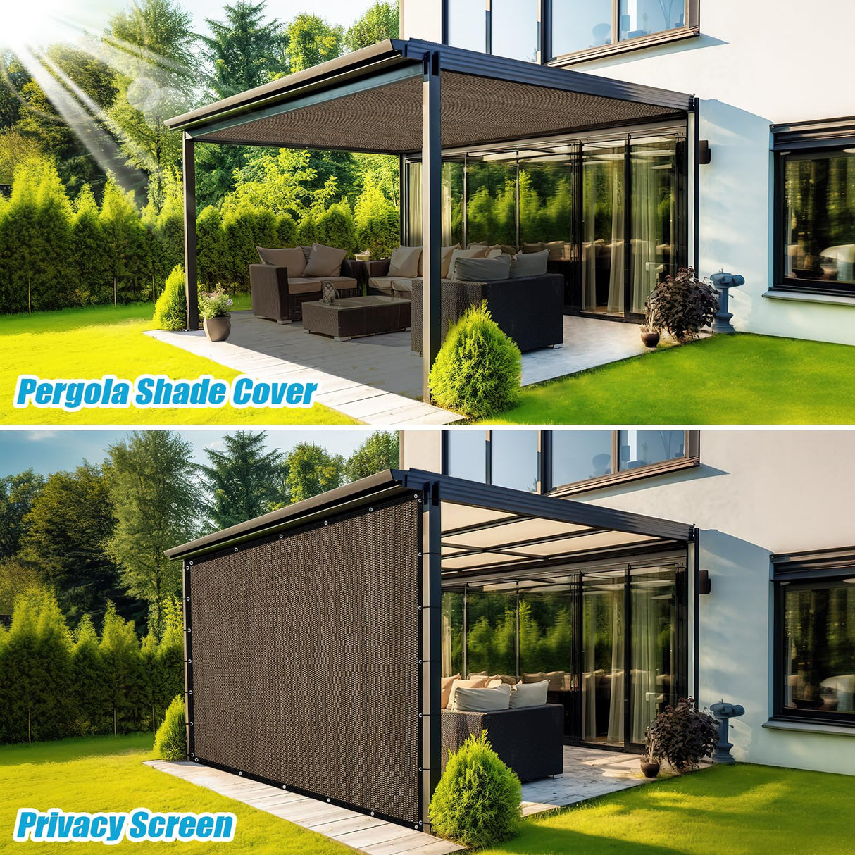 Amagenix 90% Sun Shade Cloth with Grommets, 10' x 20' Pergola Replacement Shade Cover Canopy Privacy Screen for Outdoor Patio Garden, Mocha (We Customized) Amagenix