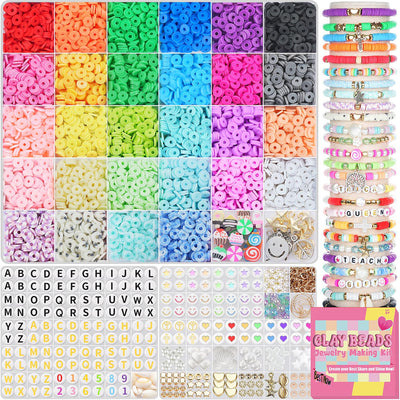 BestNow Friendship Bracelet Making Kit with 28 Colors 4200Pcs Clay Beads 400Pcs Letter Beads for Jewelry Making Cute Charm Number Heart & Pattern Beads Ideal Gifts for Girls 6-13